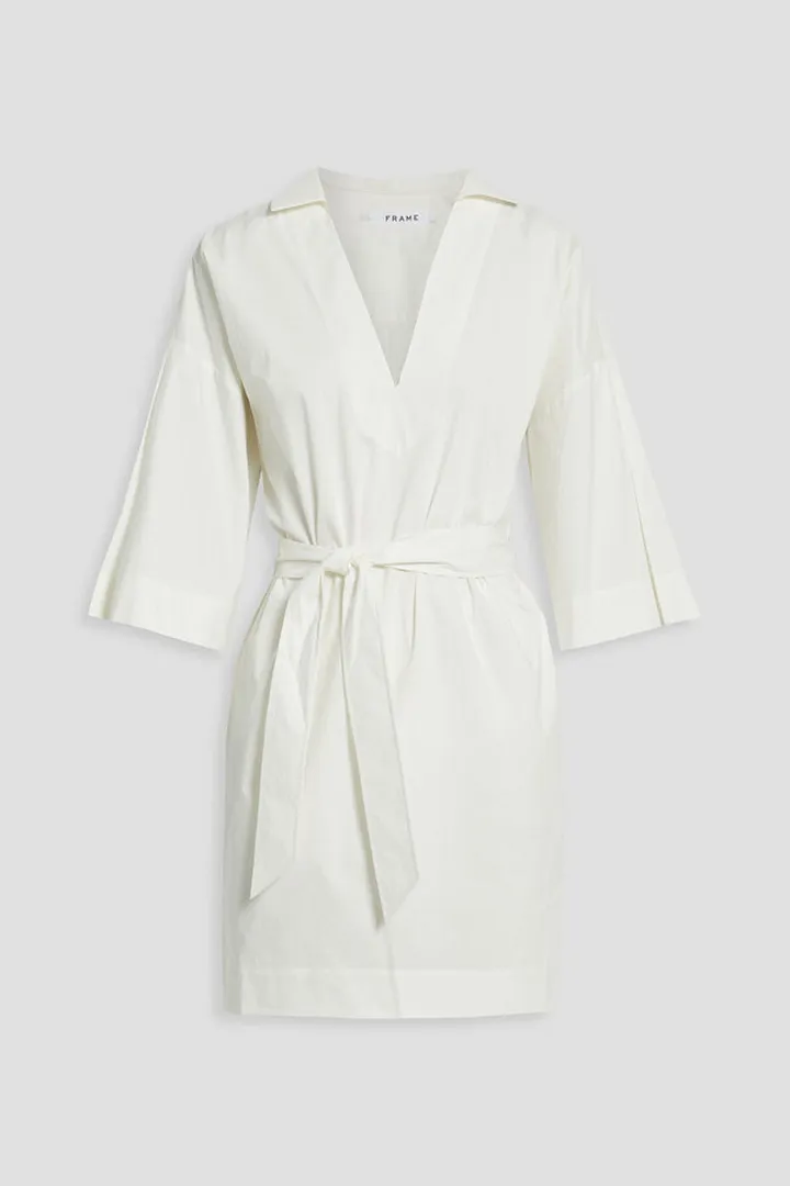 Belted cotton-poplin mini dress