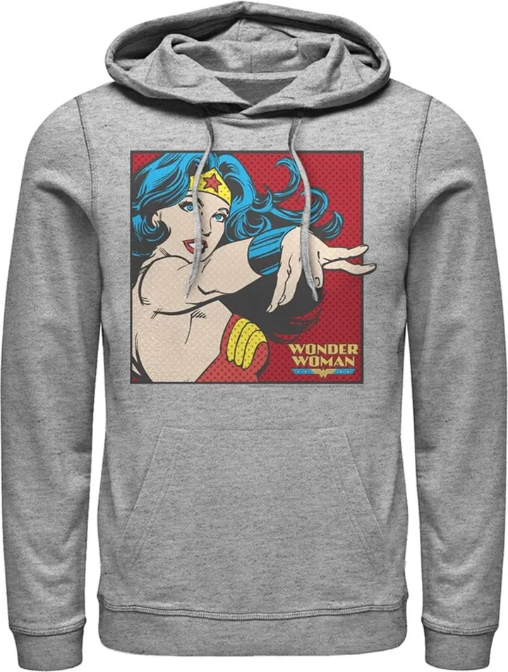 Men's Justice League Retro Pop Art Portrait Pull Over Hoodie - Athletic Heather - X Large