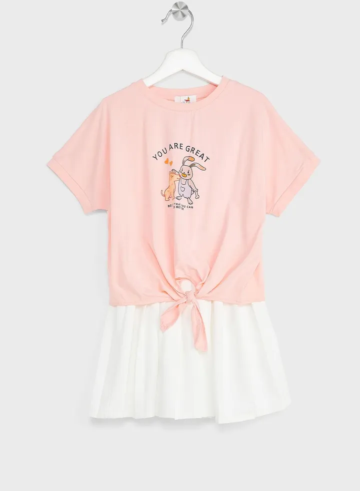 Girls Crop Top With Pleated Skirt Set