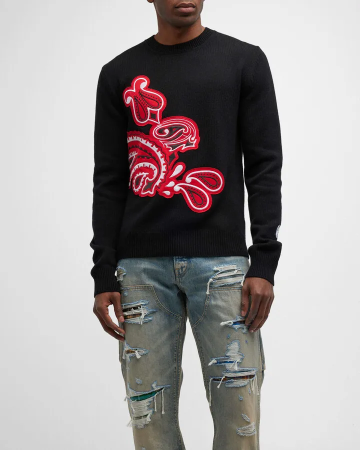 Men's Cashmere Bandana Applique Sweater