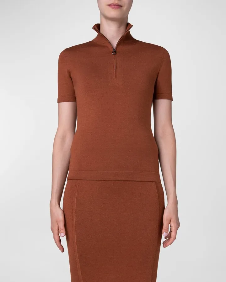 Short-Sleeve Wool-Silk Polo Shirt