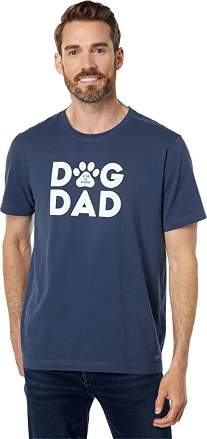 Life is Good Dog Dad Crusher Tee (Darkest Blue) Men's Clothing