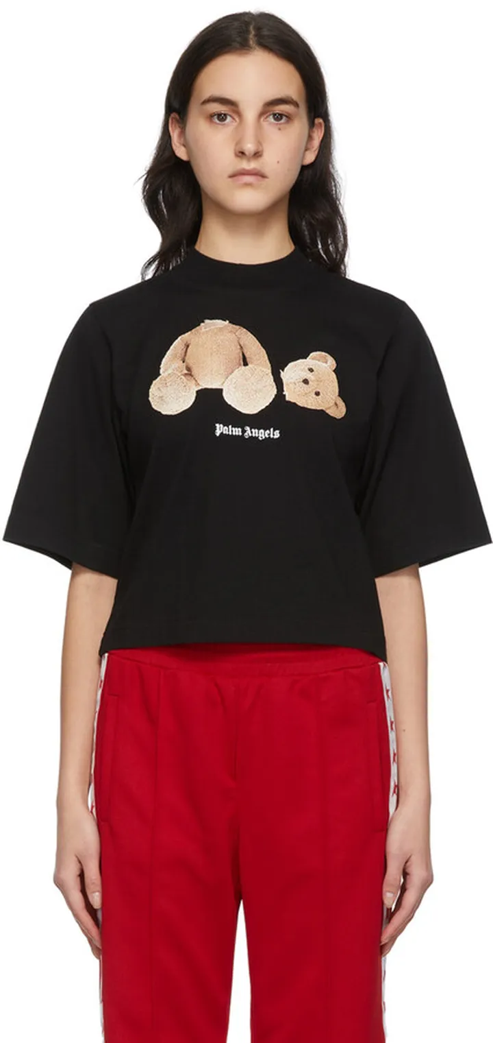 Palm Angels Black Bear Cropped T-Shirt