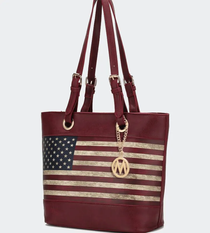 MKF Collection by Mia K Vera Vegan Leather Patriotic Flag Pattern Women’s Tote Bag - Red