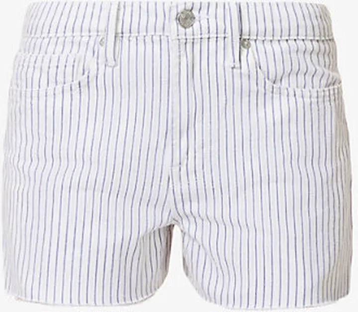 Womens Cobalt Multi Le Brigitte Raw-hem Striped Denim Shorts