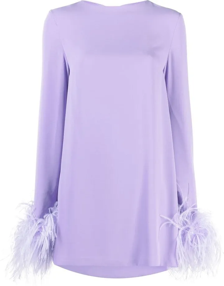 Feather-Trim Detail Mini Dress