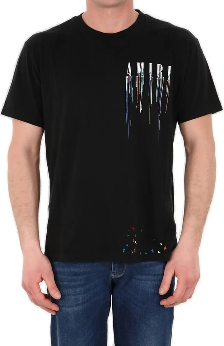 Amiri Paint-Drip Logo Crewneck T-Shirt
