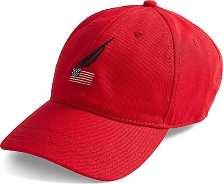 Nautica Men's American Flag Logo 6 Panel Baseball Cap (Nautica Red) Traditional Hats