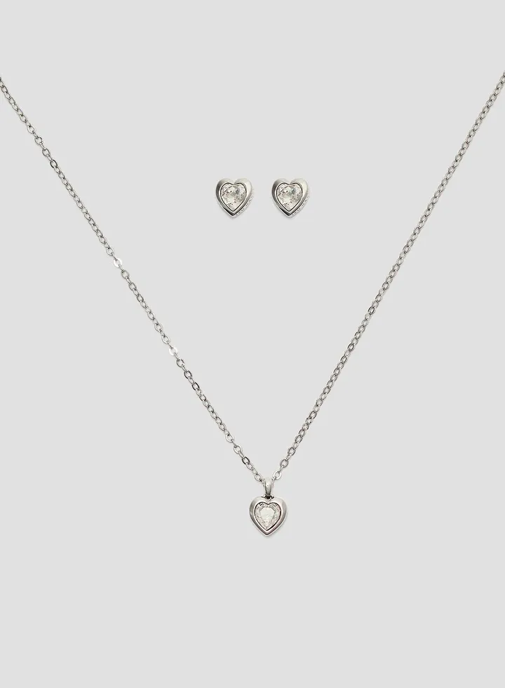 Hadeya Crystal Heart Necklace+Earrings Set