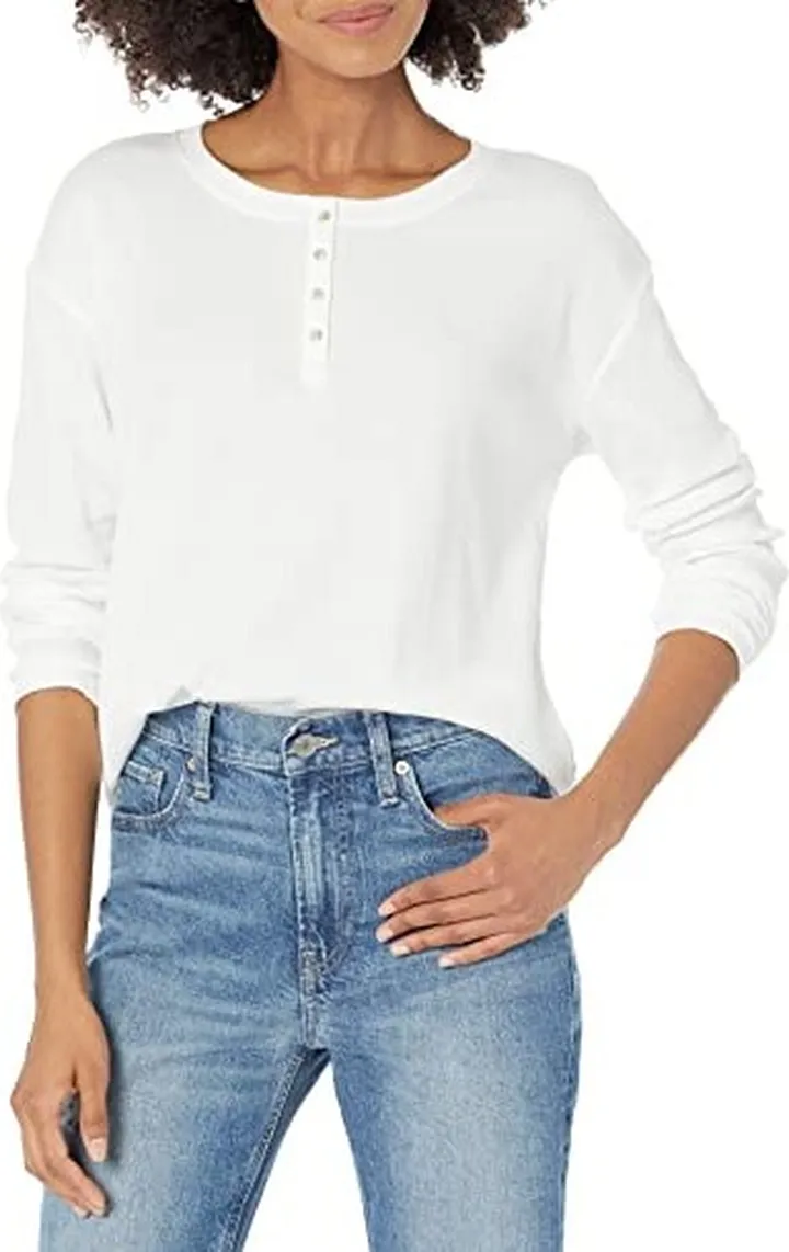 GAP Womens Long Sleeve Waffle Henley White V2 Global XL
