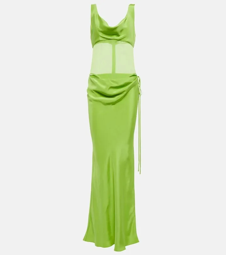 Sheer-detail silk satin gown
