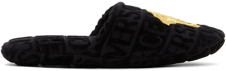 Versace Black & Gold Medusa Head Slippers