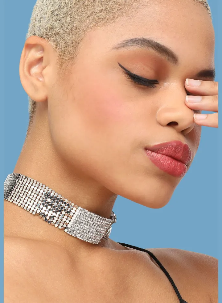 Silver Plated Party Designer Stone Choker Necklace For Women
