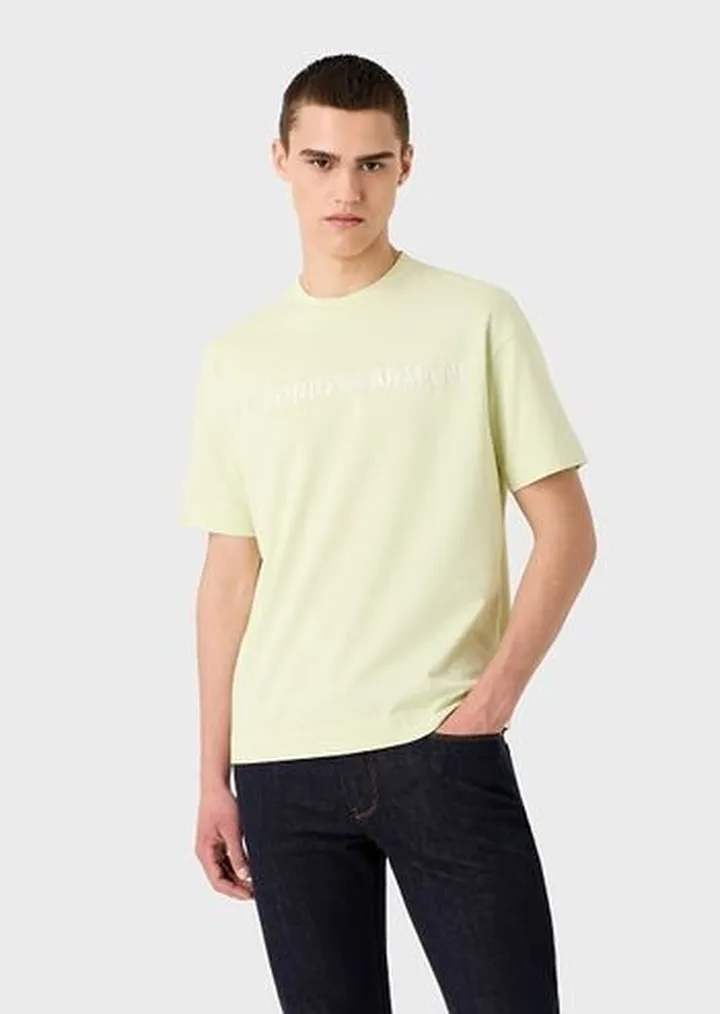 Heavy jersey T-shirt with Emporio Armani embroidery in a military font