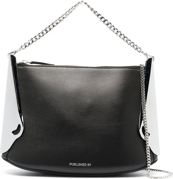Black Reflective Leather Shoulder Bag