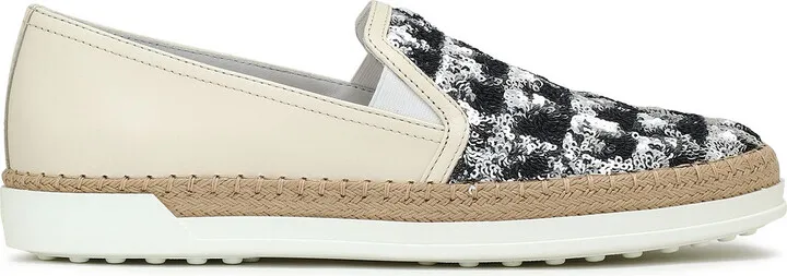 Sequin-paneled leather slip-on sneakers