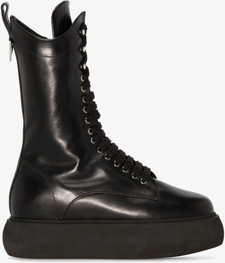 Black Selene Lace-Up Leather Boots