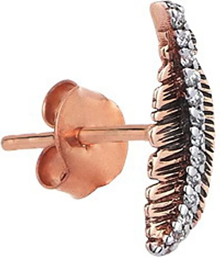 14k Rose Gold Diamond Feather Stud Earring (Single)