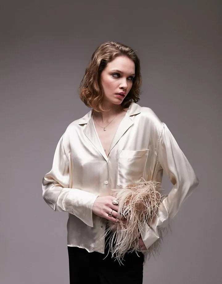 Topshop relaxed pj shirt in champagne