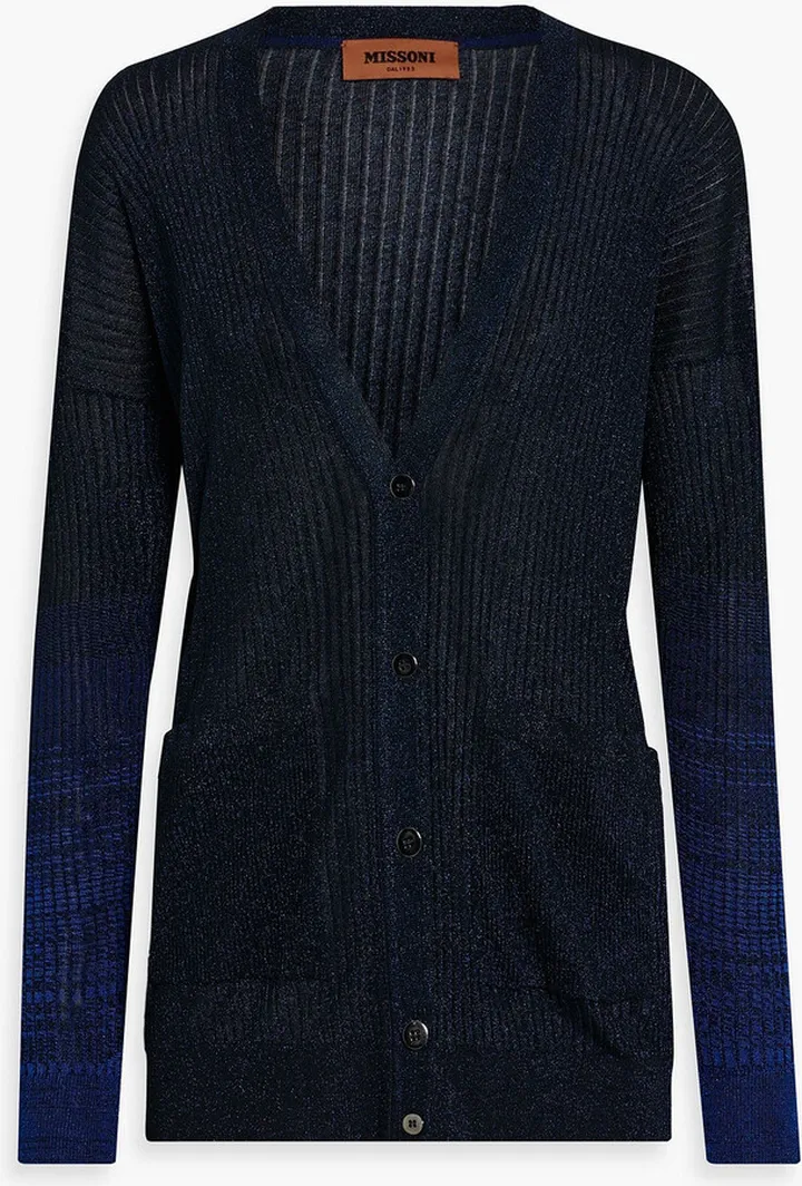 Metallic ribbed-knit cardigan