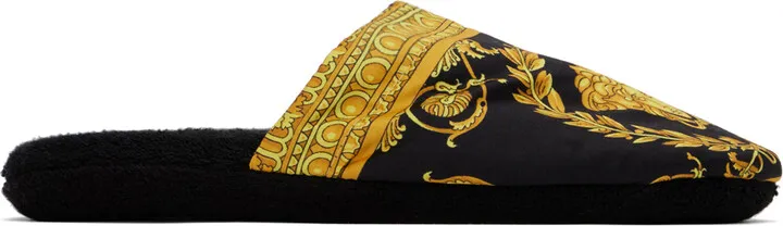 Versace Underwear Black Baroque Slippers