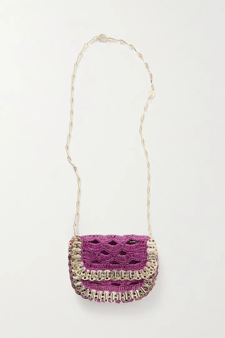 Paco Rabanne - Paillette-trimmed Raffia Shoulder Bag - Purple