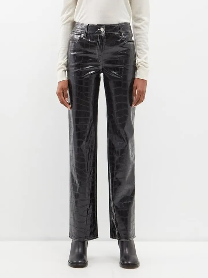Sandy Crocodile-effect Faux-leather Trousers