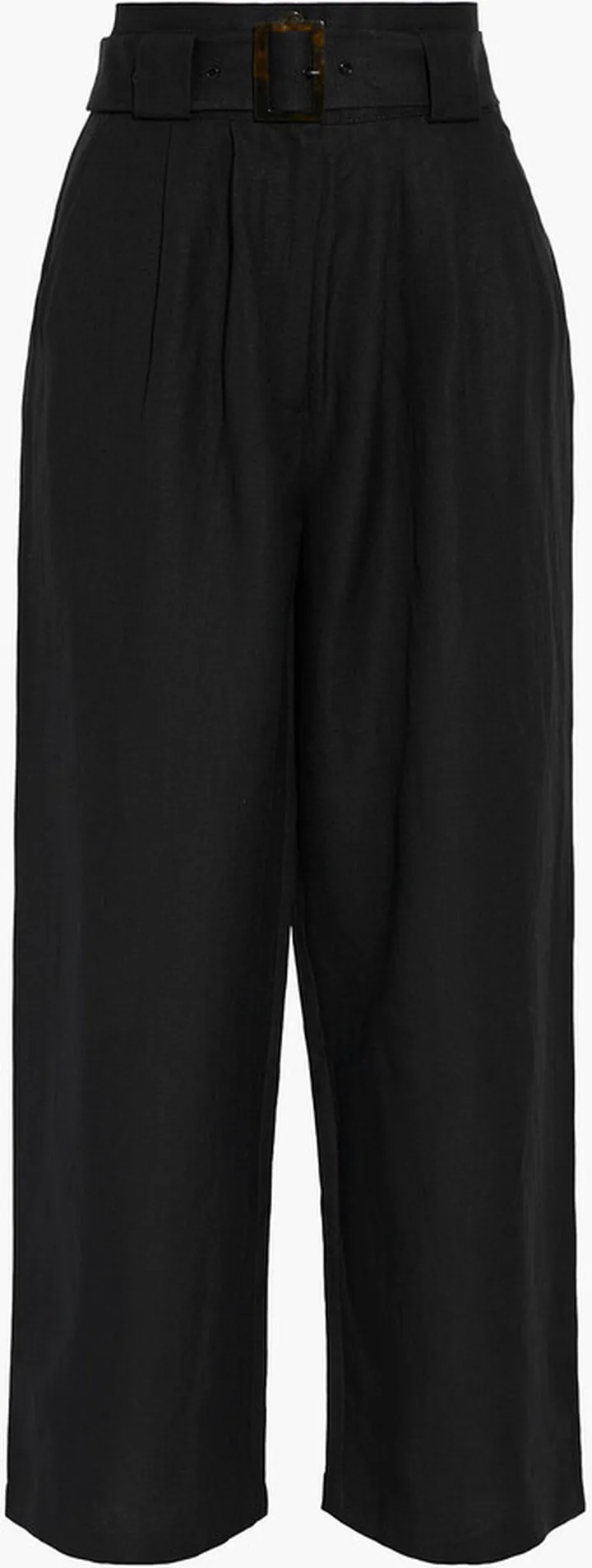 Belted linen-blend wide-leg pants