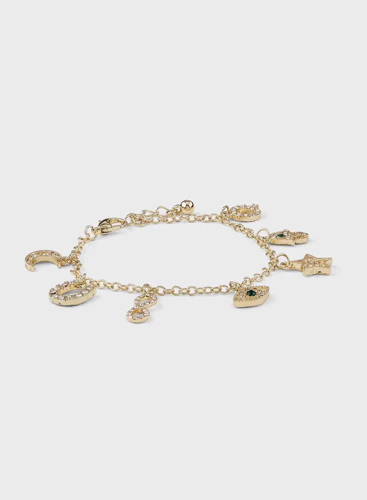 Multiple Charm Rhinestone Bracelet