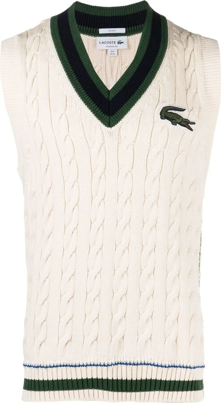White Cable Knit Logo Patch Top