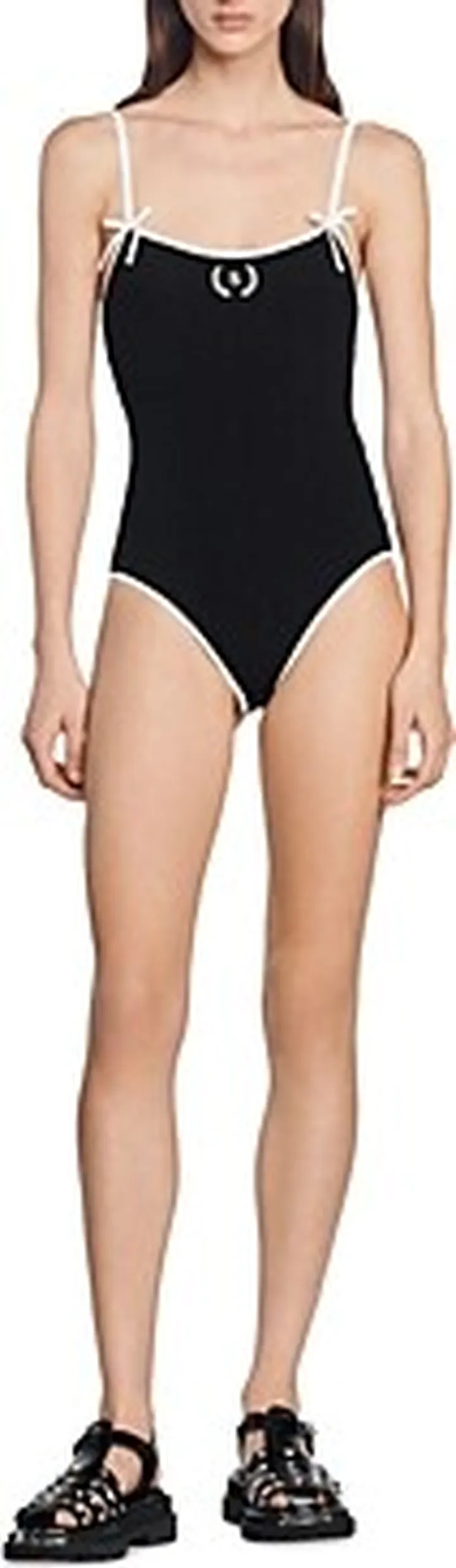 Sandro Plage Knit Contrast Trim Bodysuit