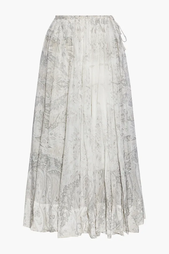 Printed cotton and silk-blend voile midi skirt