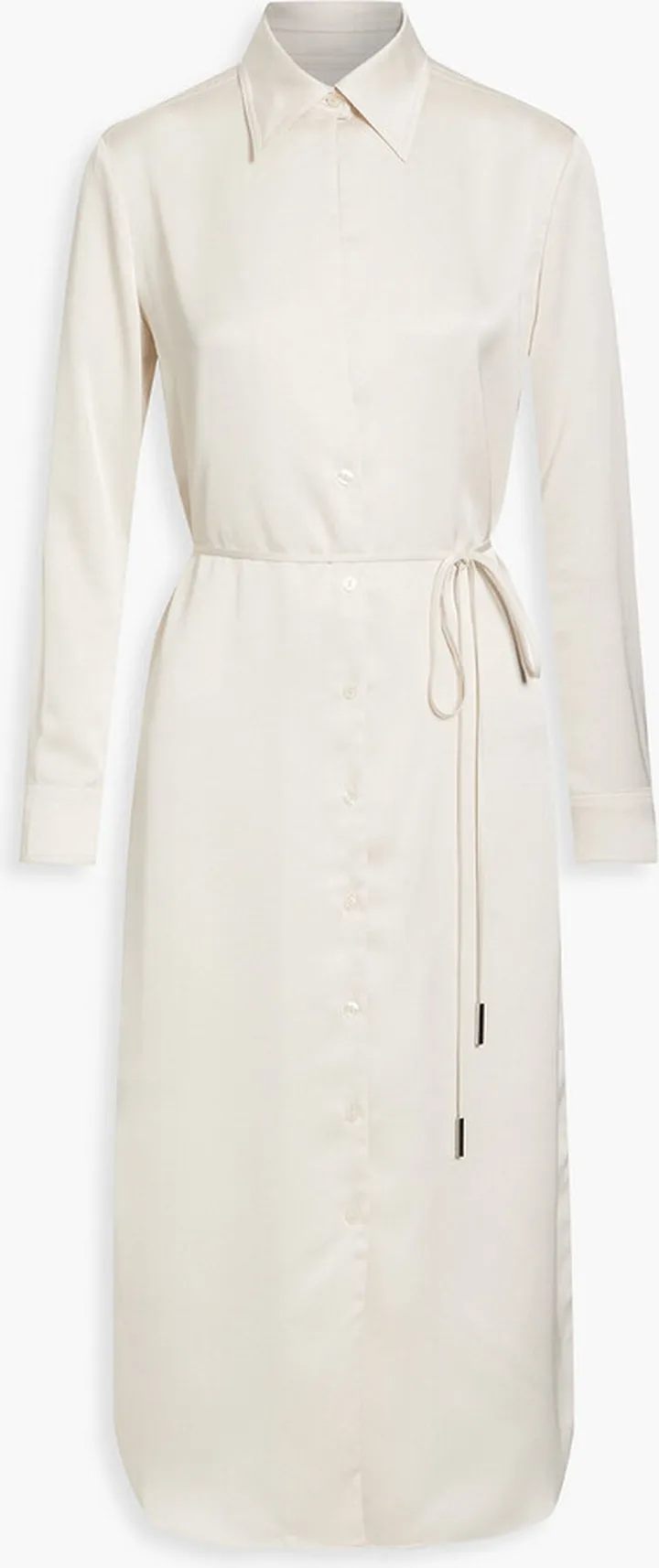 Belted satin-crepe midi shirt dress