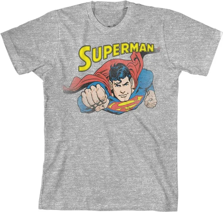 Superman Classic Superhero Youth Athletic Gray Graphic Tee-XS