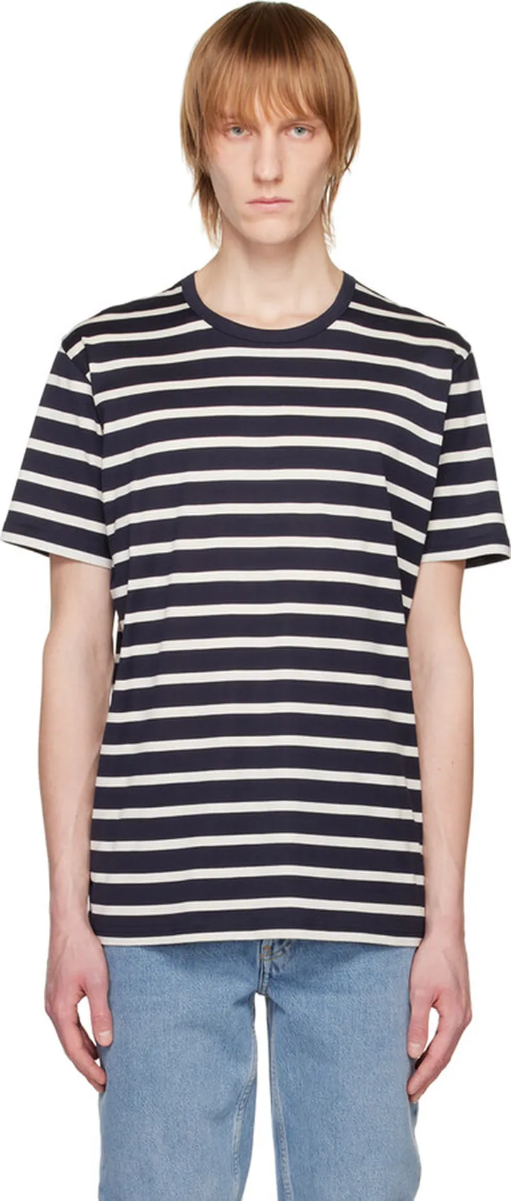 Sunspel Navy & Off-White Classic T-Shirt