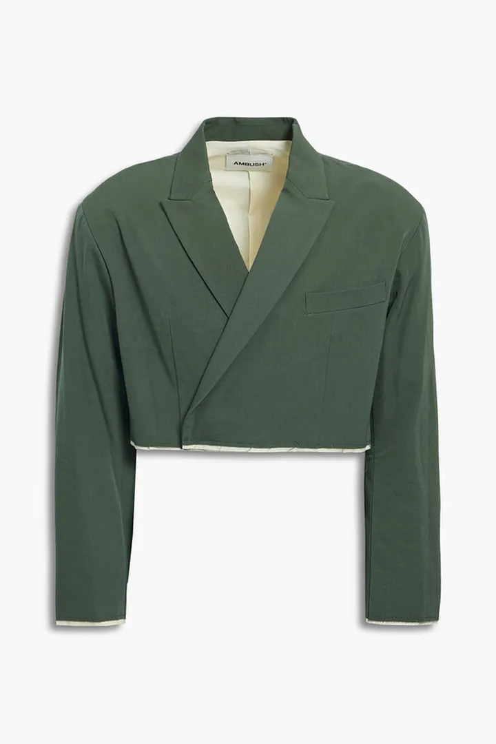 Cropped wool-twill blazer