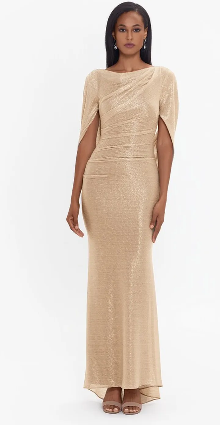 Long Metallic Crinkle Drape Back