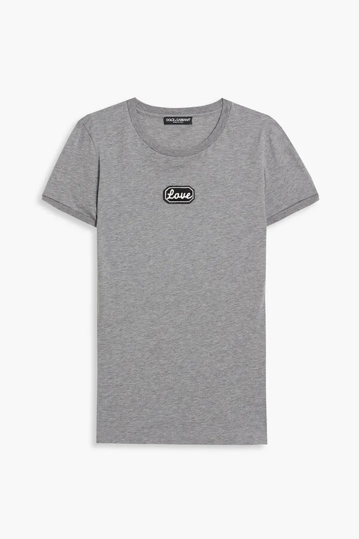 Appliquéd mélange cotton-blend jersey T-shirt