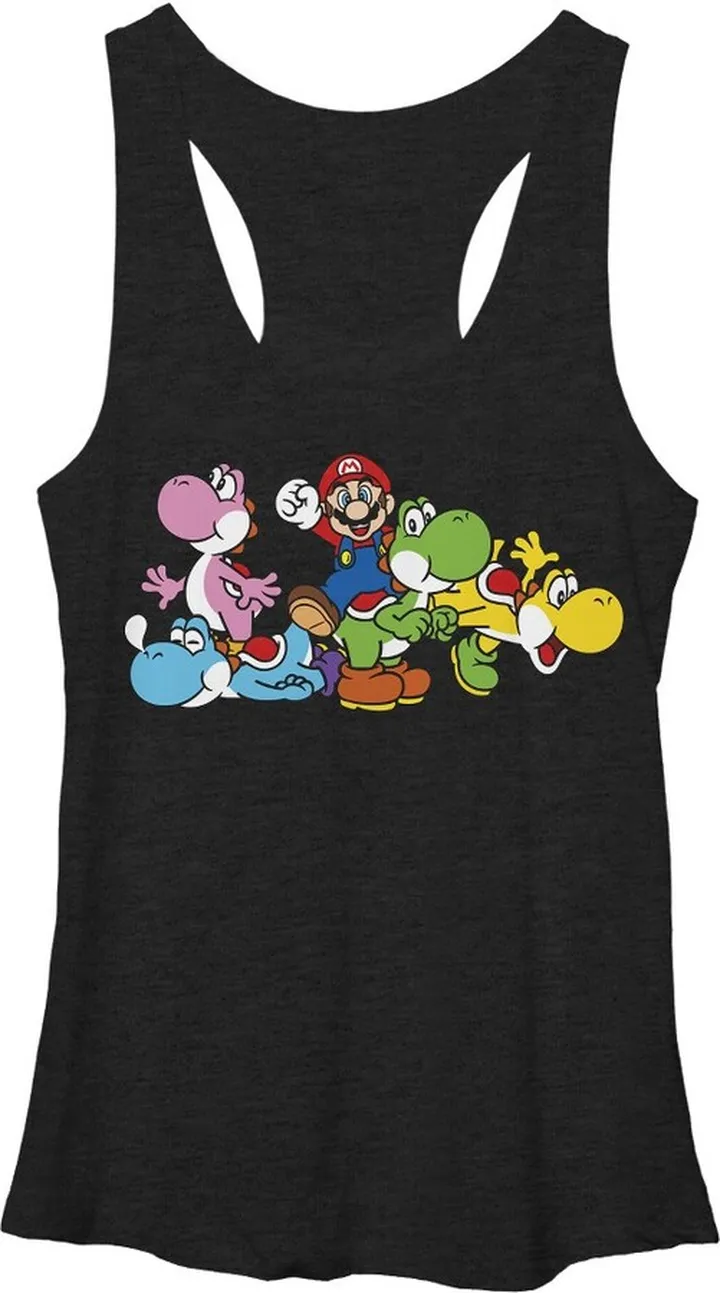 Women's Nintendo Yoshi in Many Colors Racerback Tank Top - Black Heather - Medium