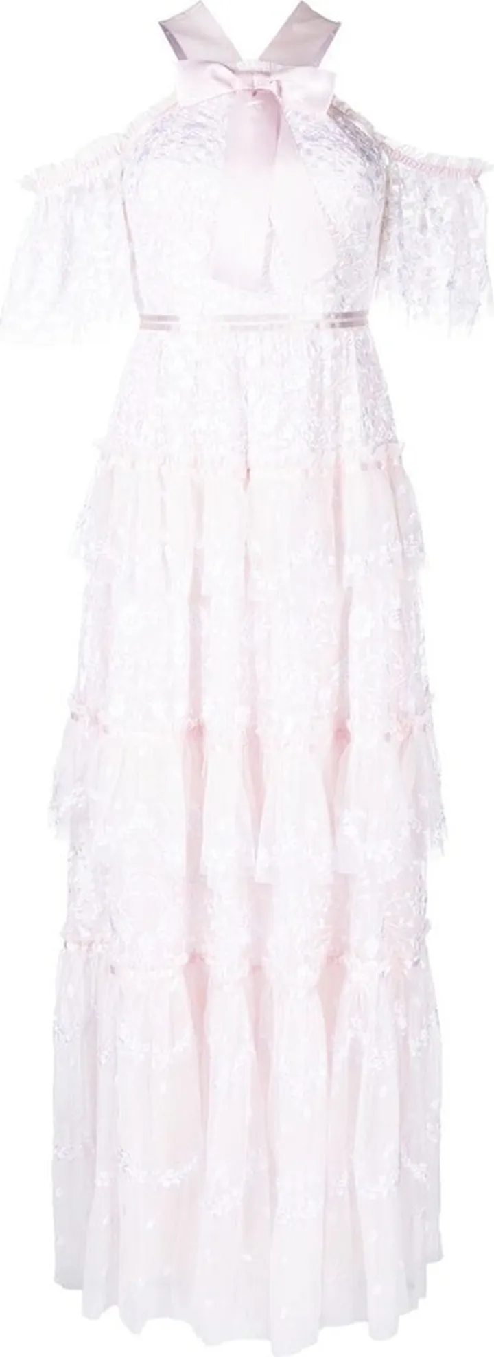 Floral-Embroidered Tiered Dress