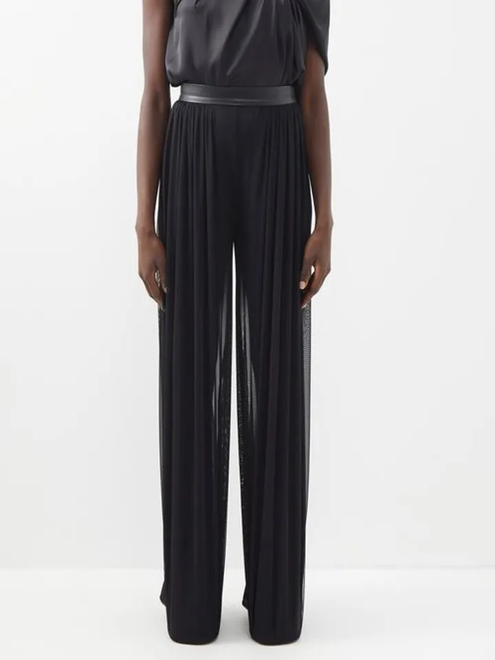 Tension Leather-trimmed Mesh Trousers