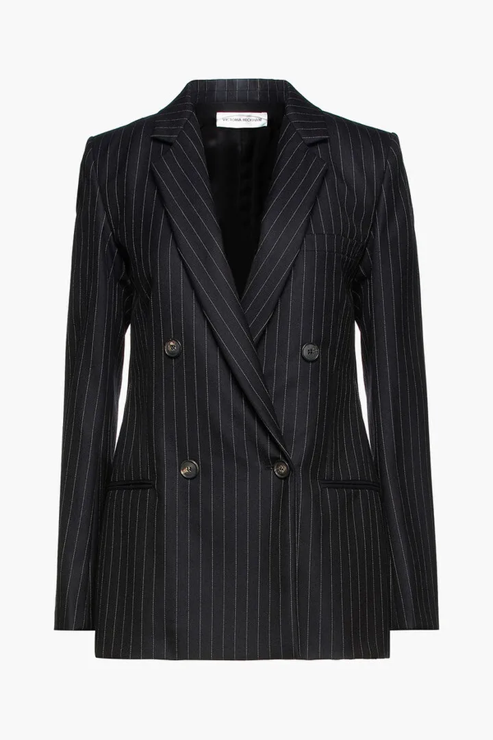 Double-breasted pinstriped wool-twill blazer