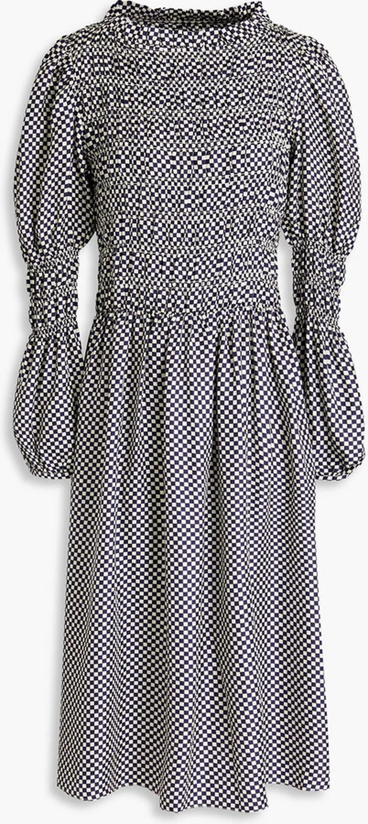 Marina shirred checked silk-twill dress