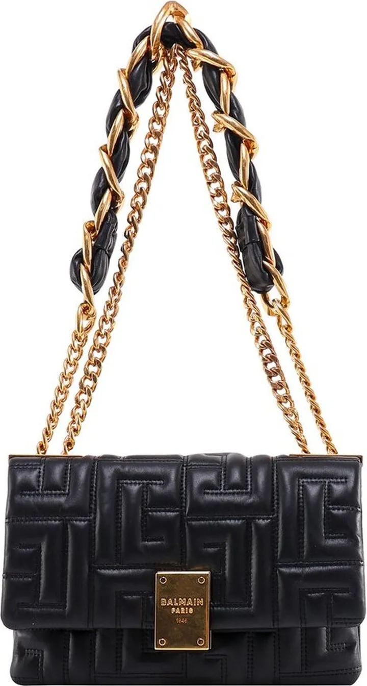 Balmain Logo Plaque Quilted Crossbody Bag