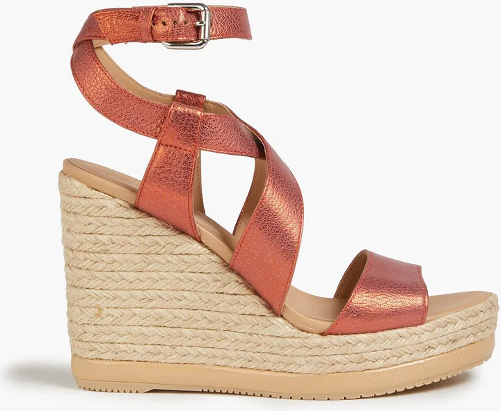 Metallic pebbled-leather wedge espadrille sandals