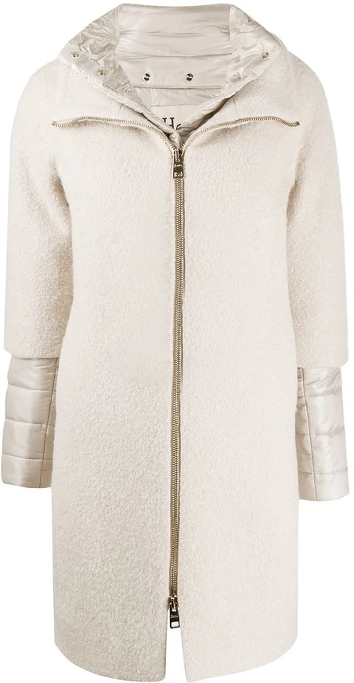 Padded-Detail Mid-Length Coat