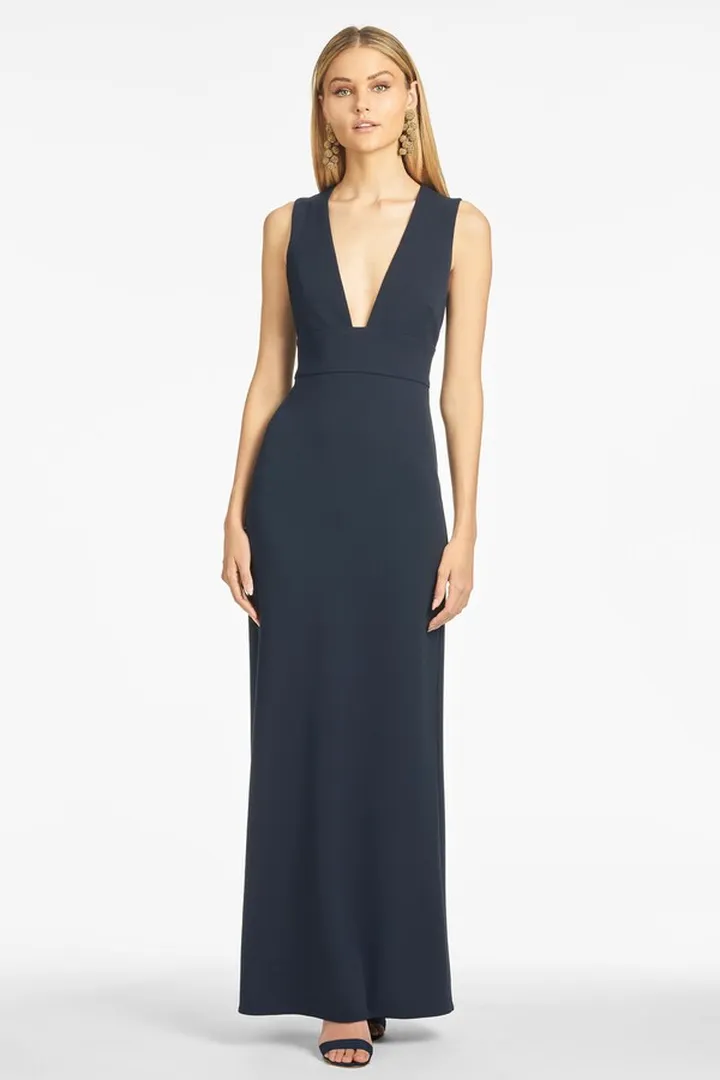 Loretta 4-Way Stretch Crepe Gown - Navy