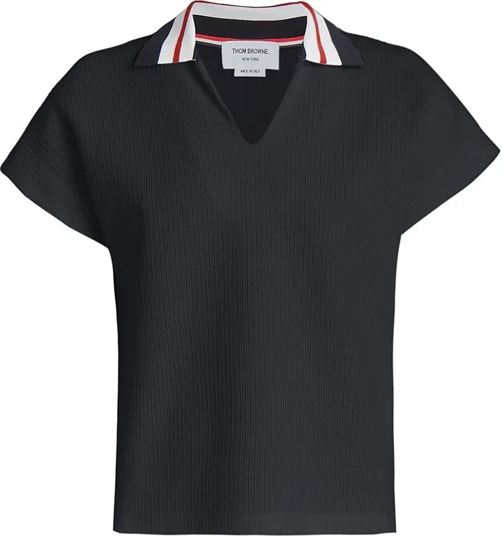 Ribbed Cap-Sleeve Polo
