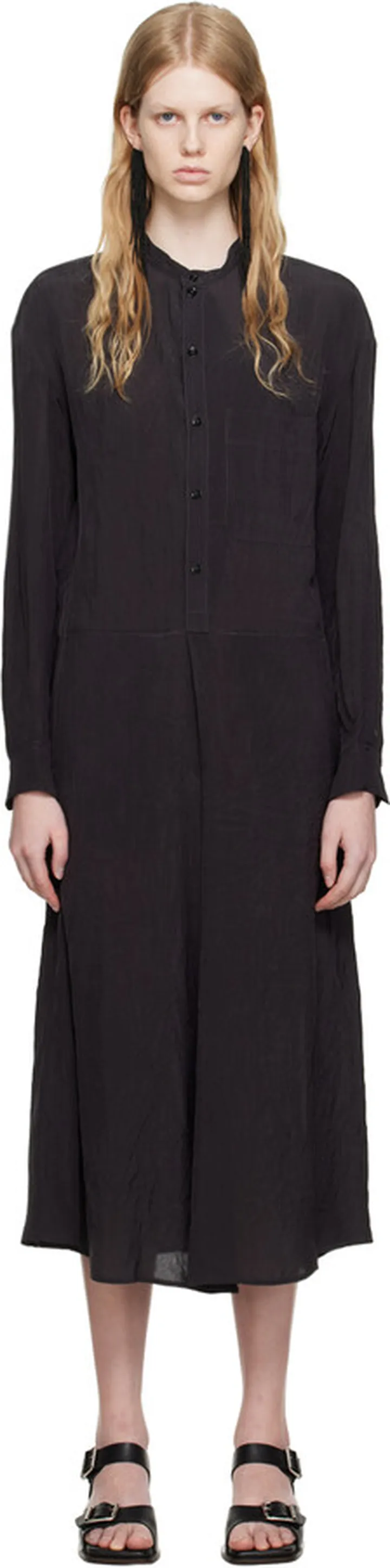 LEMAIRE Black Gusset Collar Shirt Midi Dress