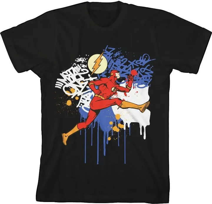 The Flash Spray Paint With Graffiti Effect Boy’s Black T-shirt -Medium